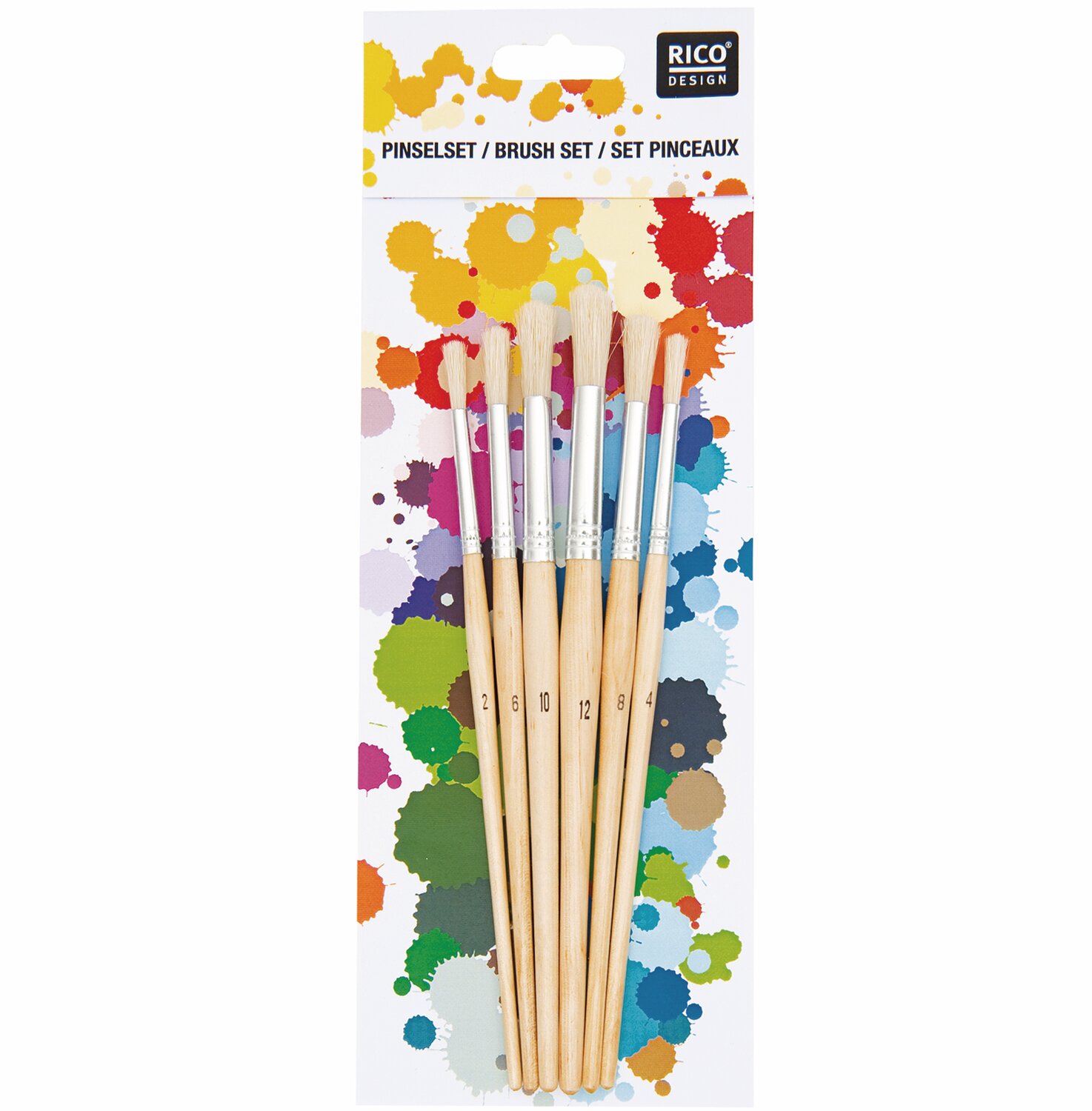 Borstenpinsel rund 6er Set No. 2 von Rico Design, naturfarbene Griffe, ideal für kreative Malprojekte.