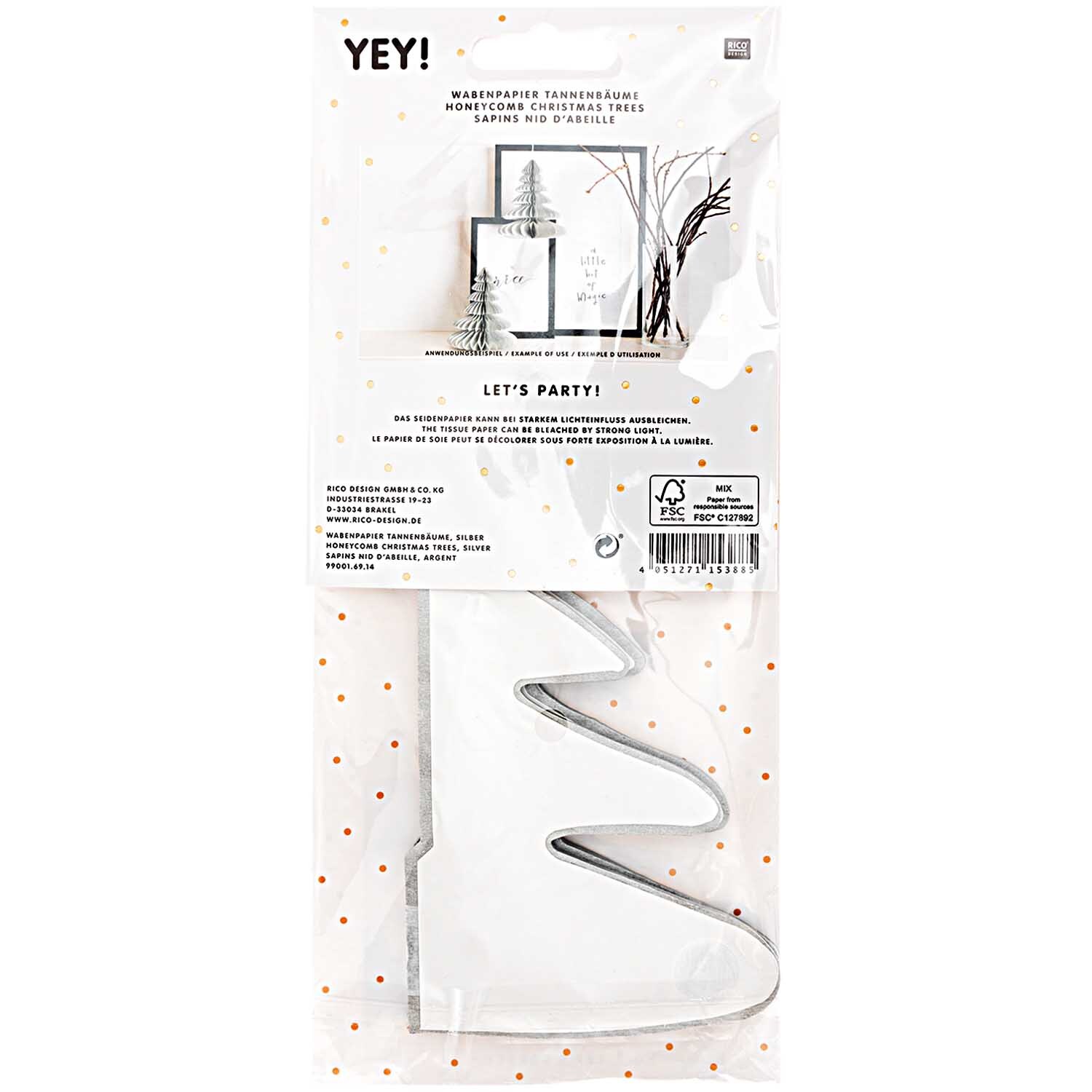 Wabenpapier Tannenbäume 20cm 2 Stück Farbe Silber von Rico Design Wabenpapier Tannenbäume 20cm 2 Stück in Silber von Rico Design, ideal für festliche Dekorationen.