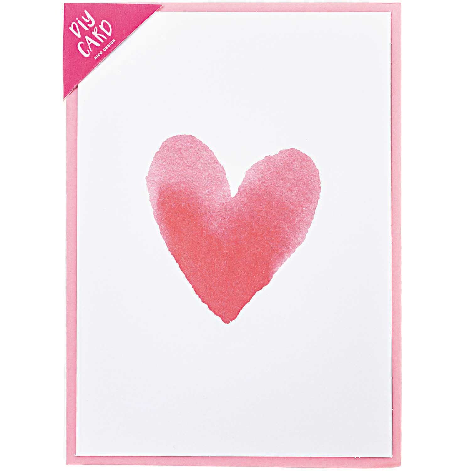Paper Poetry Grußkartenset It must be love: Aquarell-Herz auf weißem Hintergrund, rosa Rand.