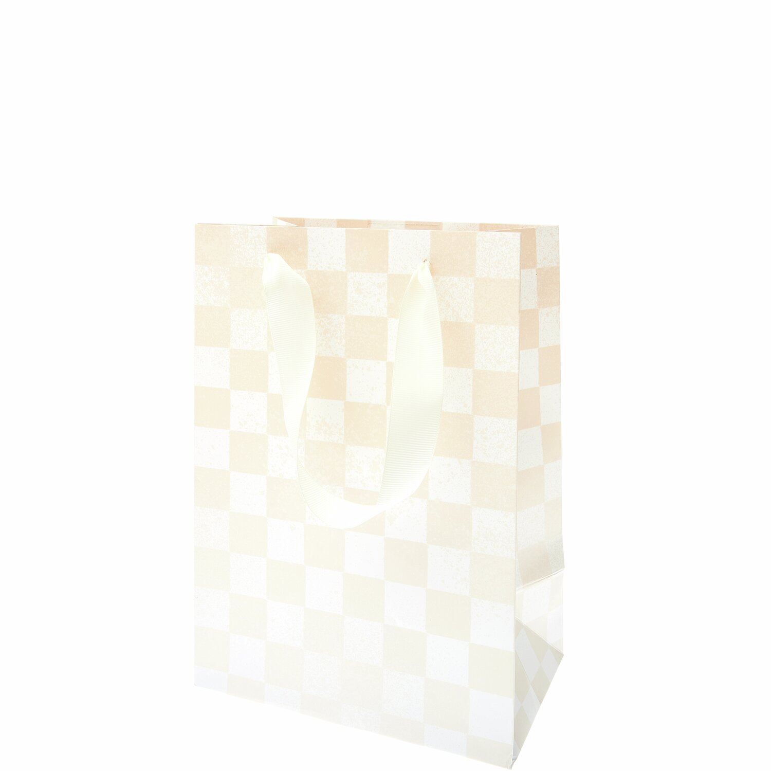 Geschenktüte Pixel Schachbrett M mit cremefarbenem Schachbrettmuster, 18x26x12cm, von Rico Design. Ideal für stilvolle Geschenkverpackungen.