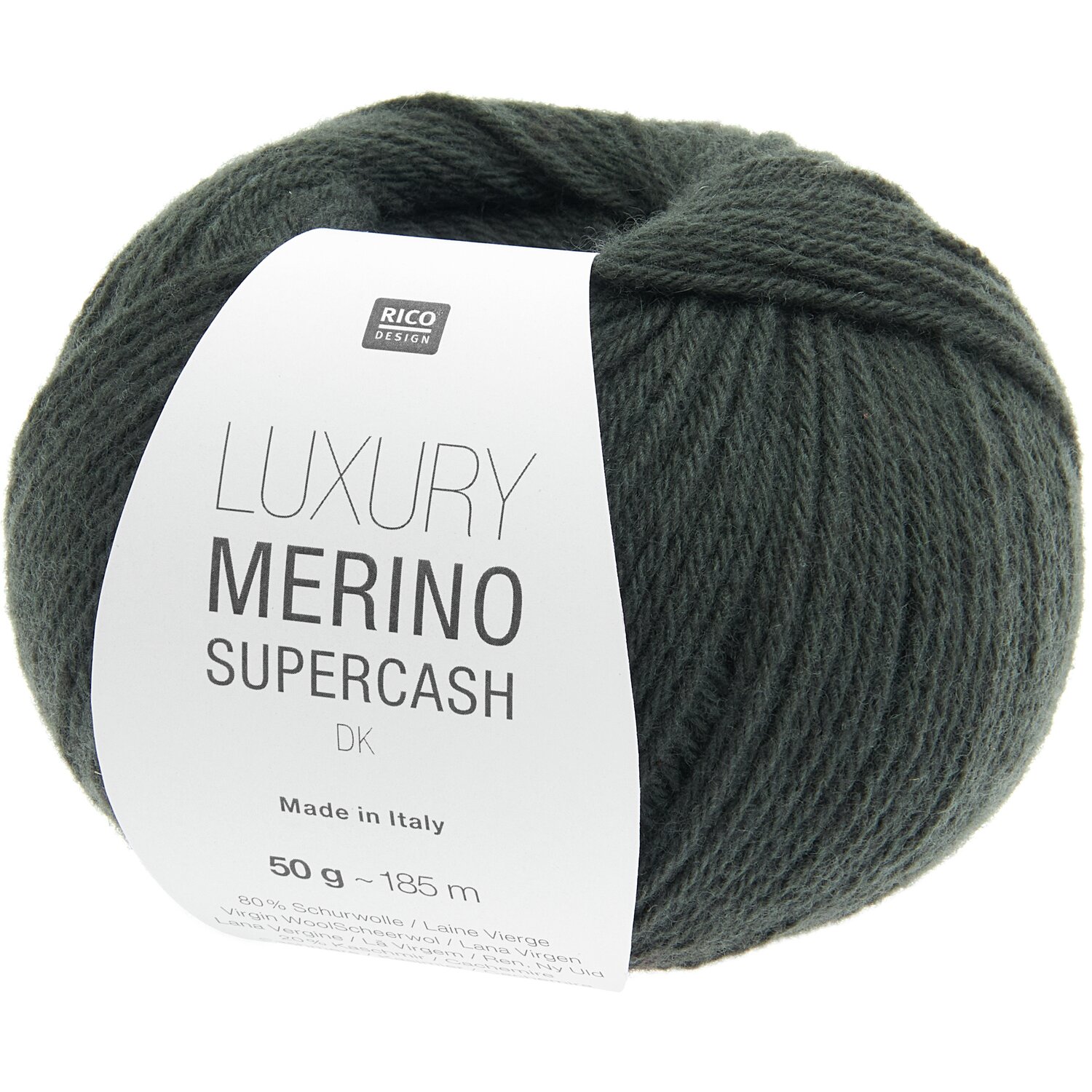 Strickset Mini-Dreieckstuch Modell 13 aus Luxury Knits - Premium Natural Fibres von Rico Design Luxury Merino Supercash dk Wolle in Oliv von Rico Design, 50g, ideal für Strickprojekte.