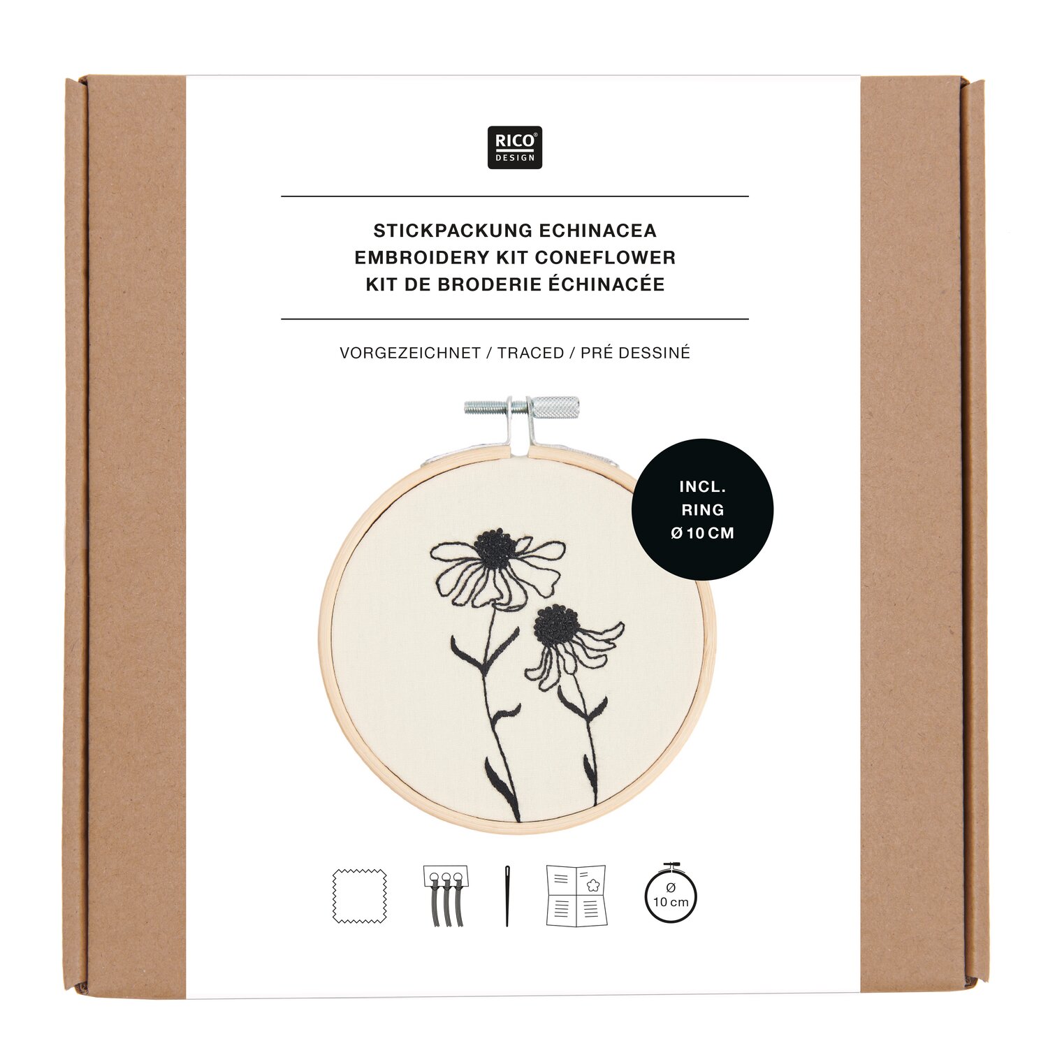 Stickpackung Vorgezeichnet Echinacea Ø10cm von Rico Design