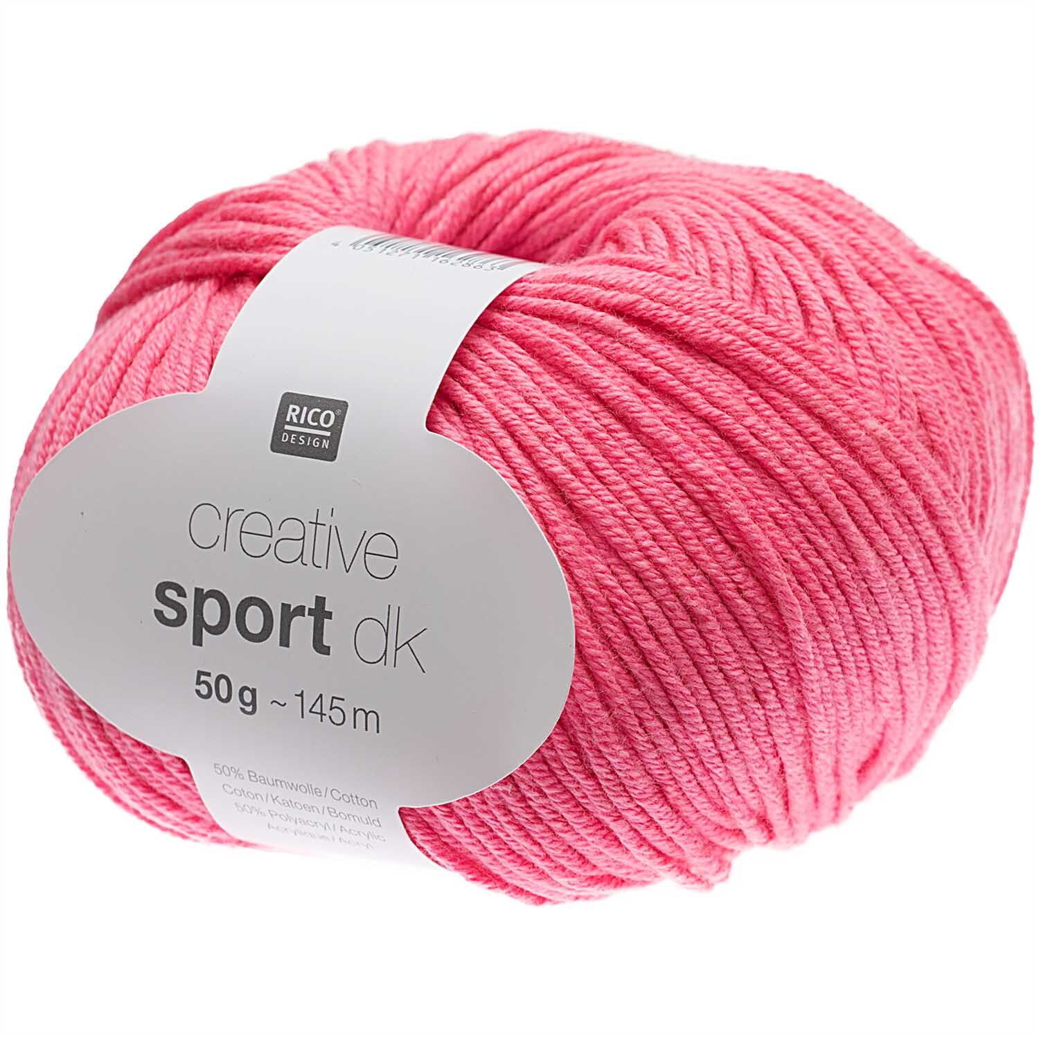 Creative Sport dk Wolle in Flamingo von Rico Design, 50g Knäuel, ideal für Strickprojekte.