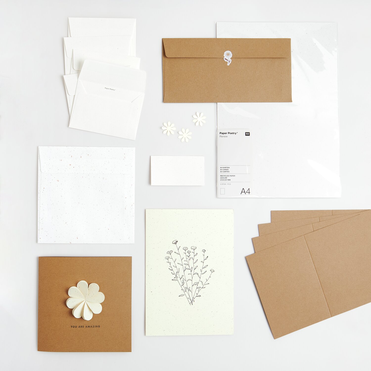 Paper Poetry Renew Karten A4 5 Stück Farbe Offwhite-roségold von Rico Design
