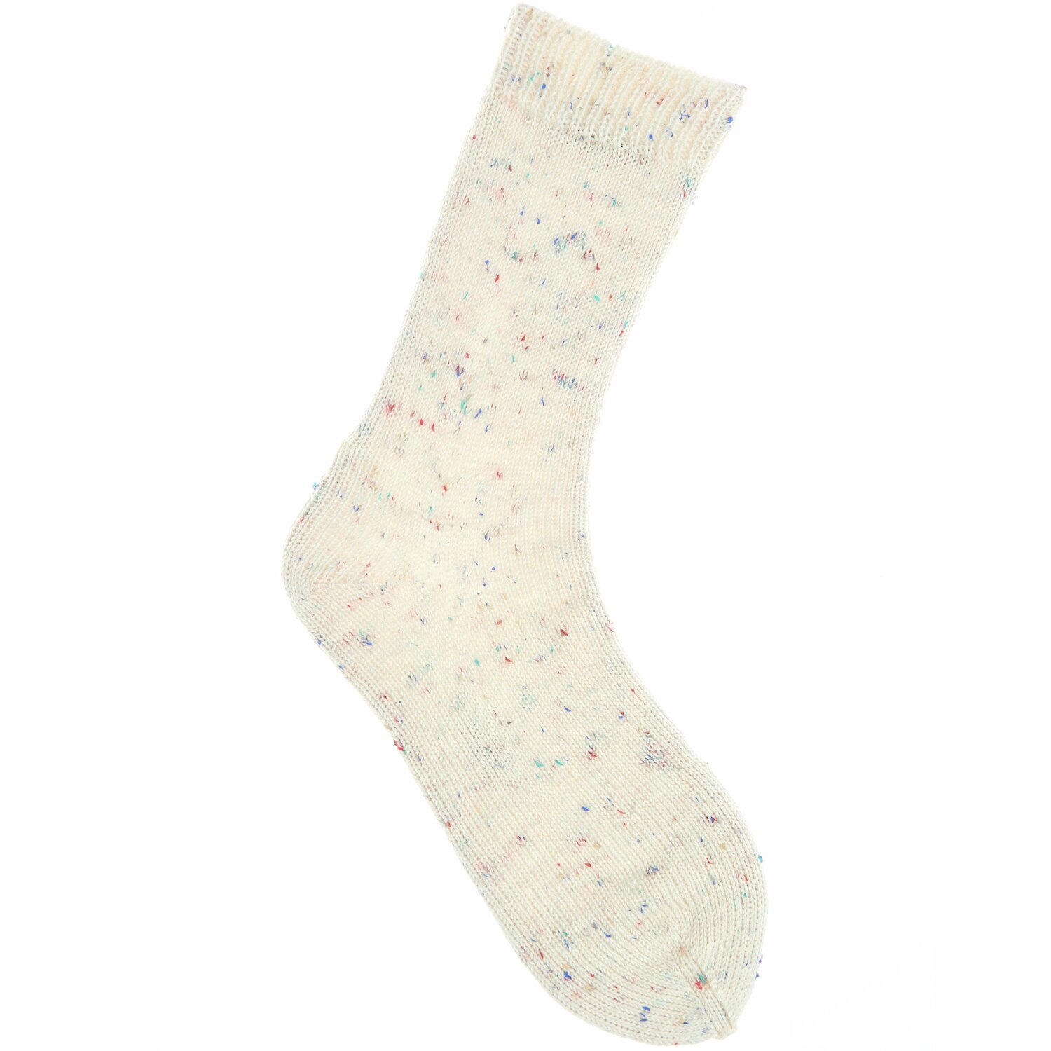 Superba Tweed 4-fädig Socke in Creme mit bunten Sprenkeln, gestrickt aus hochwertigem Garn.