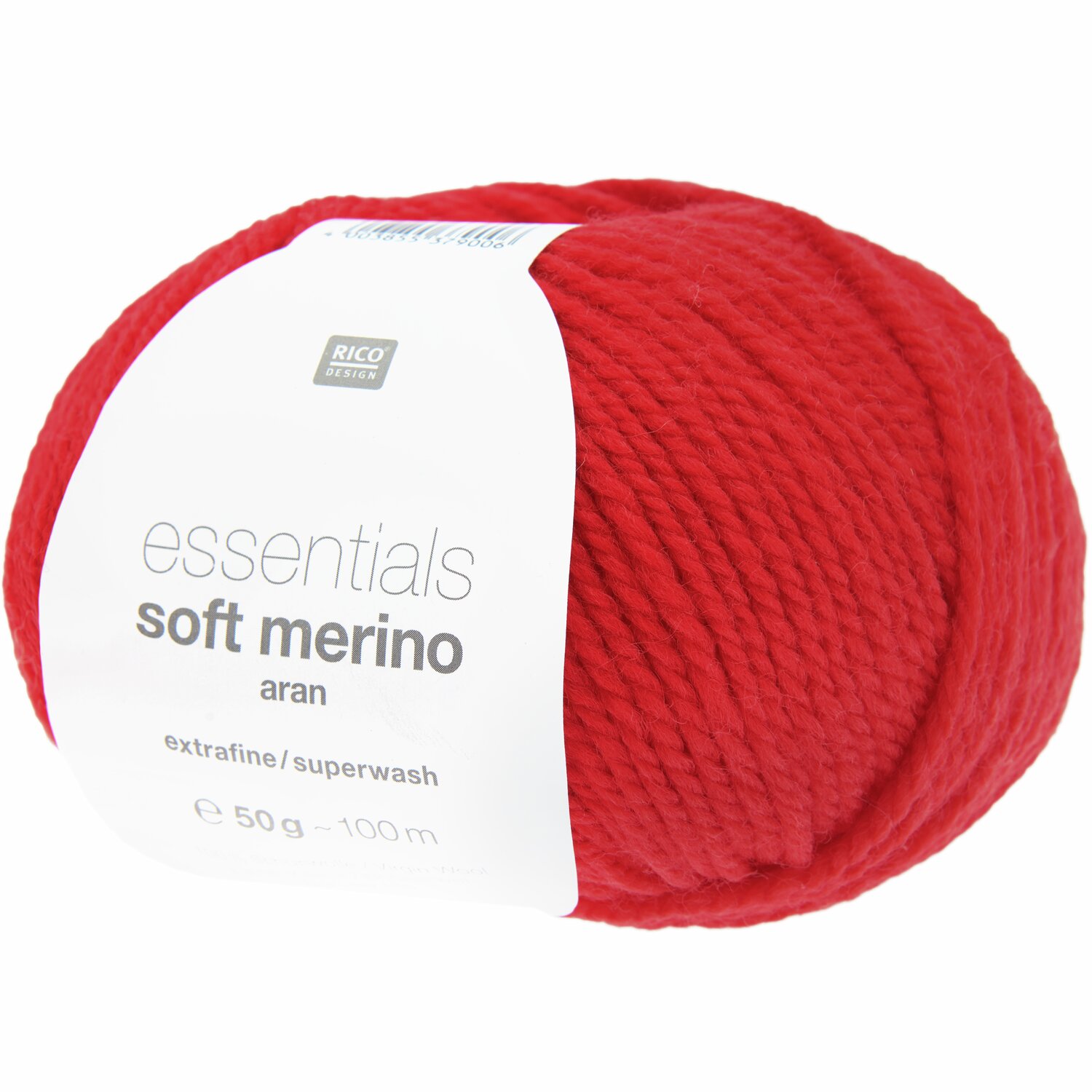 Essentials Soft Merino aran 50g 100m Farbe Rot von Rico Design Essentials Soft Merino aran Wolle in leuchtendem Rot von Rico Design, 50g Knäuel mit 100m Länge.