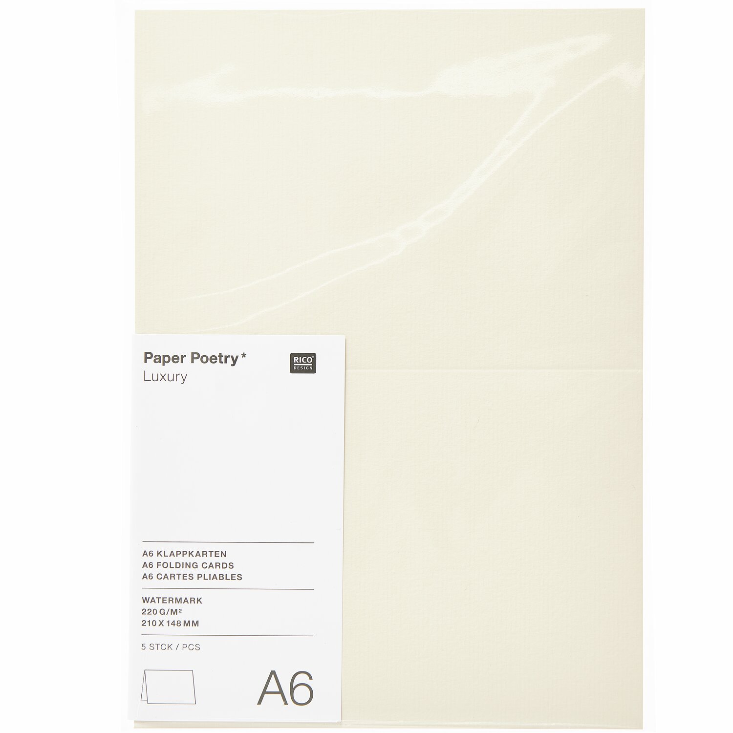 Paper Poetry Luxury Karten A6, cremefarbene Klappkarten von Rico Design, 5 Stück, ideal für elegante Einladungen und Grußkarten.