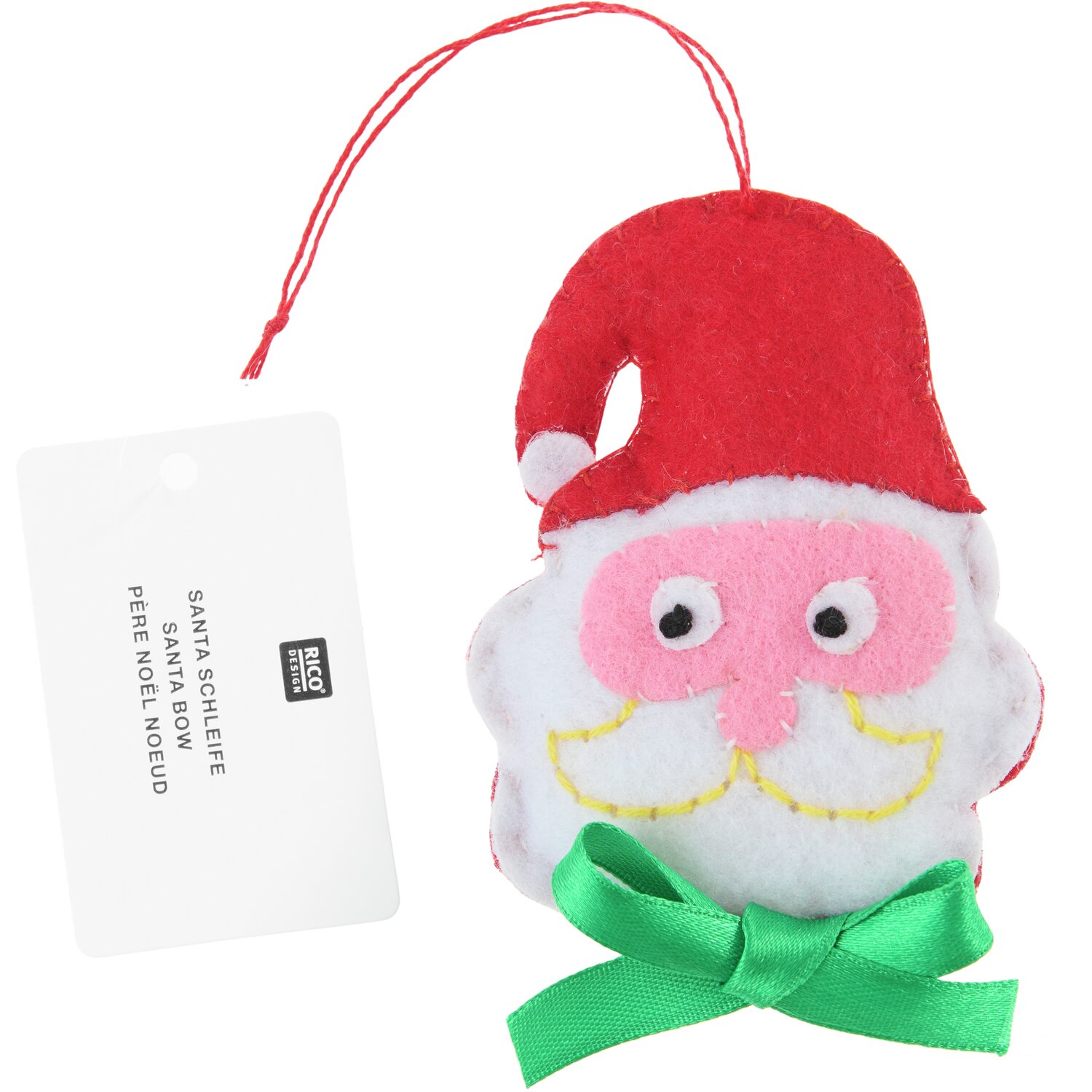 Aufhänger Filz-Santa mit Schleife Rot/Weiß 8,5x5,8x2cm von Rico Design