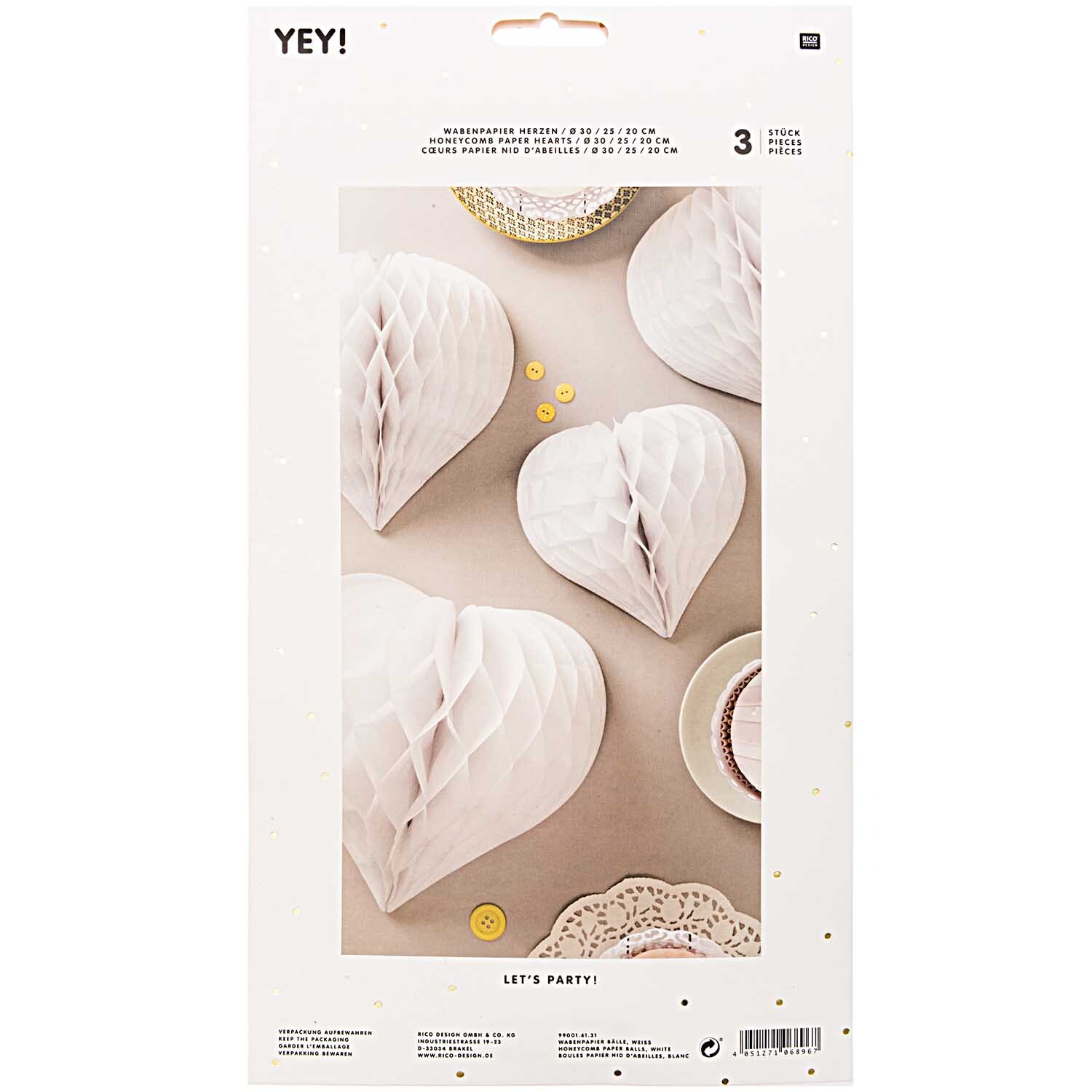 Wabenpapier Herzen weiß 3 Stück Wabenpapier Herzen weiß 3 Stück