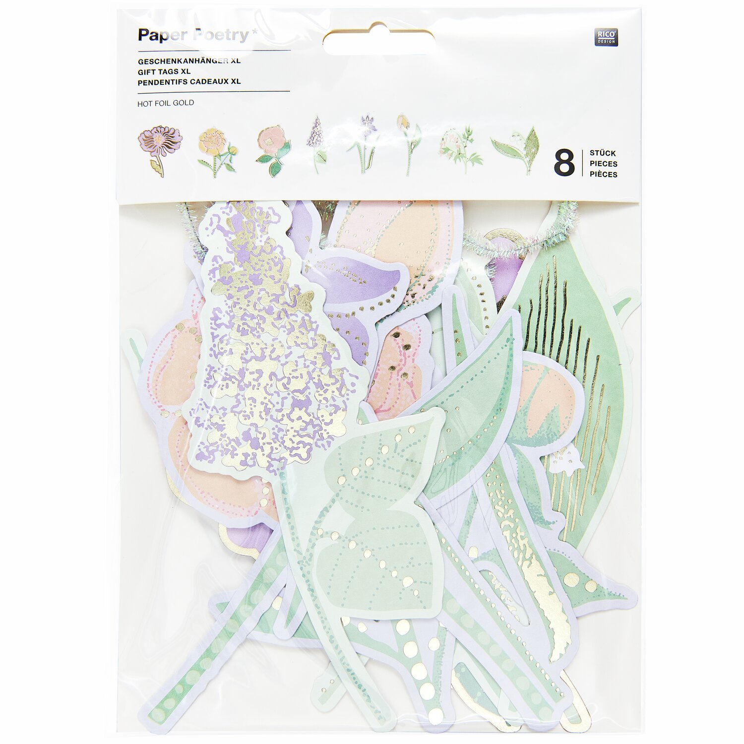 Paper Poetry Geschenkanhänger XL Blumen Sky Pastell 8 Stück von Rico Design