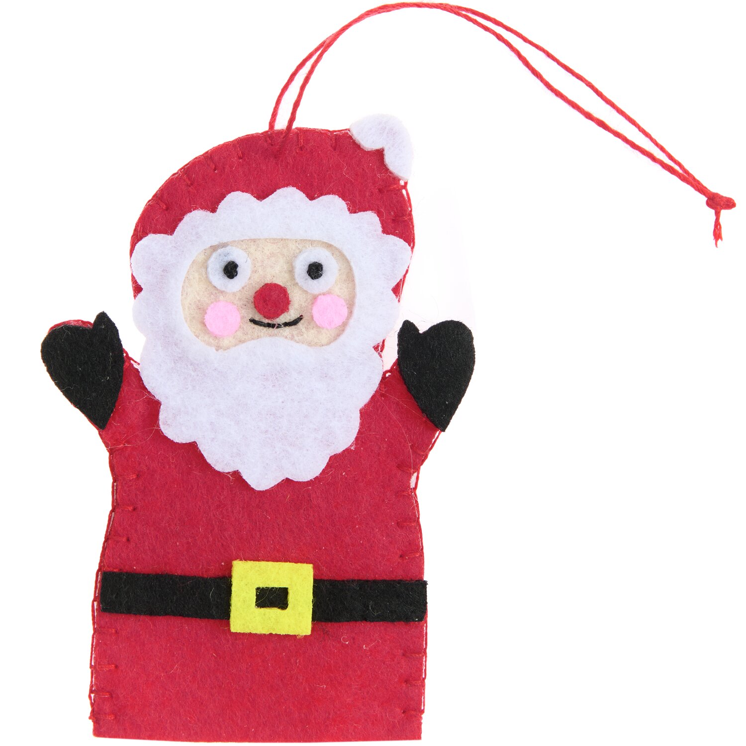 Aufhänger Filz-Weihnachtsmann flach in Rot von Rico Design, zeigt einen fröhlichen Weihnachtsmann mit rotem Anzug und weißem Bart.