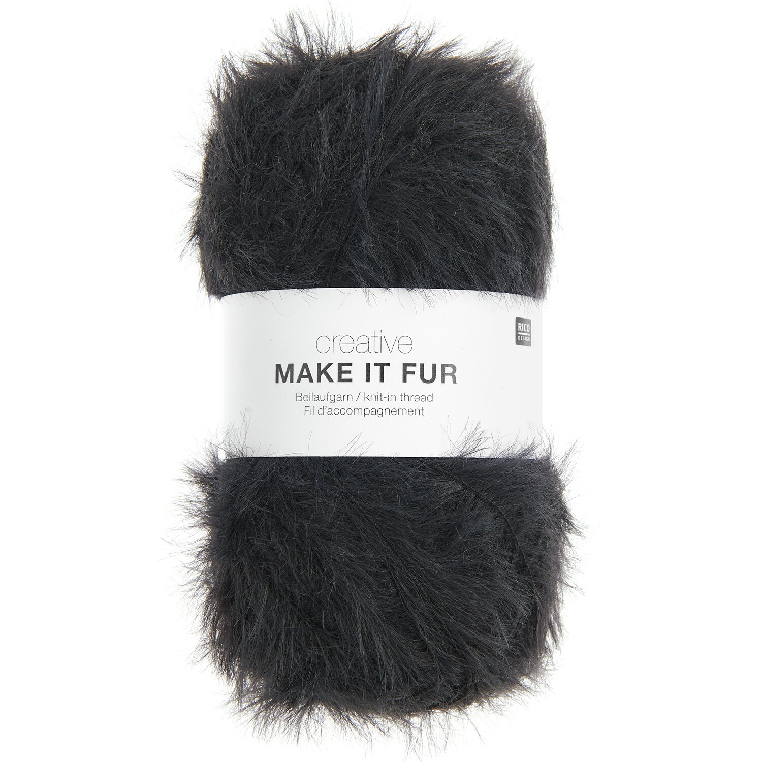 Creative Make It Fur, schwarzes Garn von Rico Design, 50g 350m, ideal für flauschige Strickprojekte.