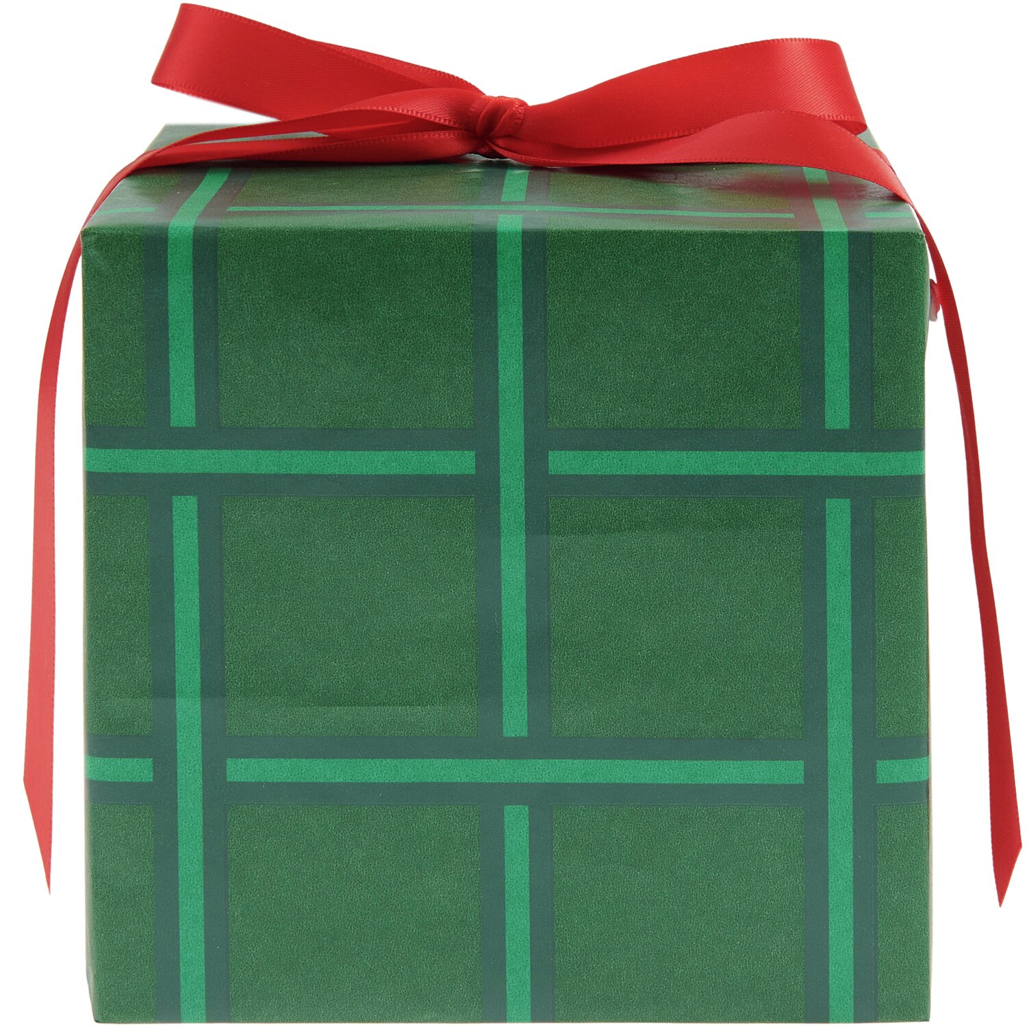 Seidenpapier Raster Grün 4m: Geschenk in grünem Rastermuster mit rotem Band, 28g/m², von Rico Design.