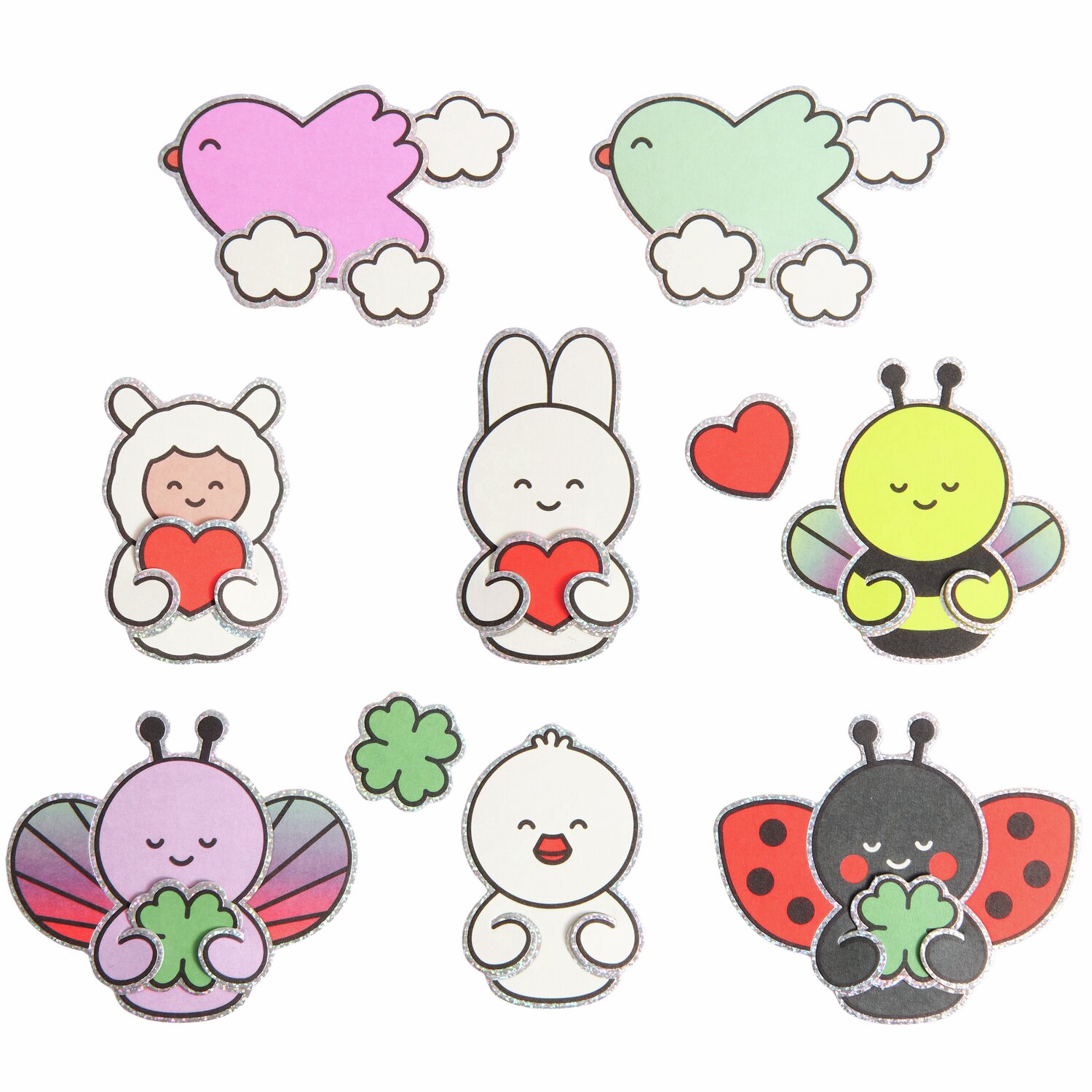 Paper Poetry Clip-Ons Chingu Sky: Bunte, 14-teilige Tier- und Herz-Clips von Rico Design.