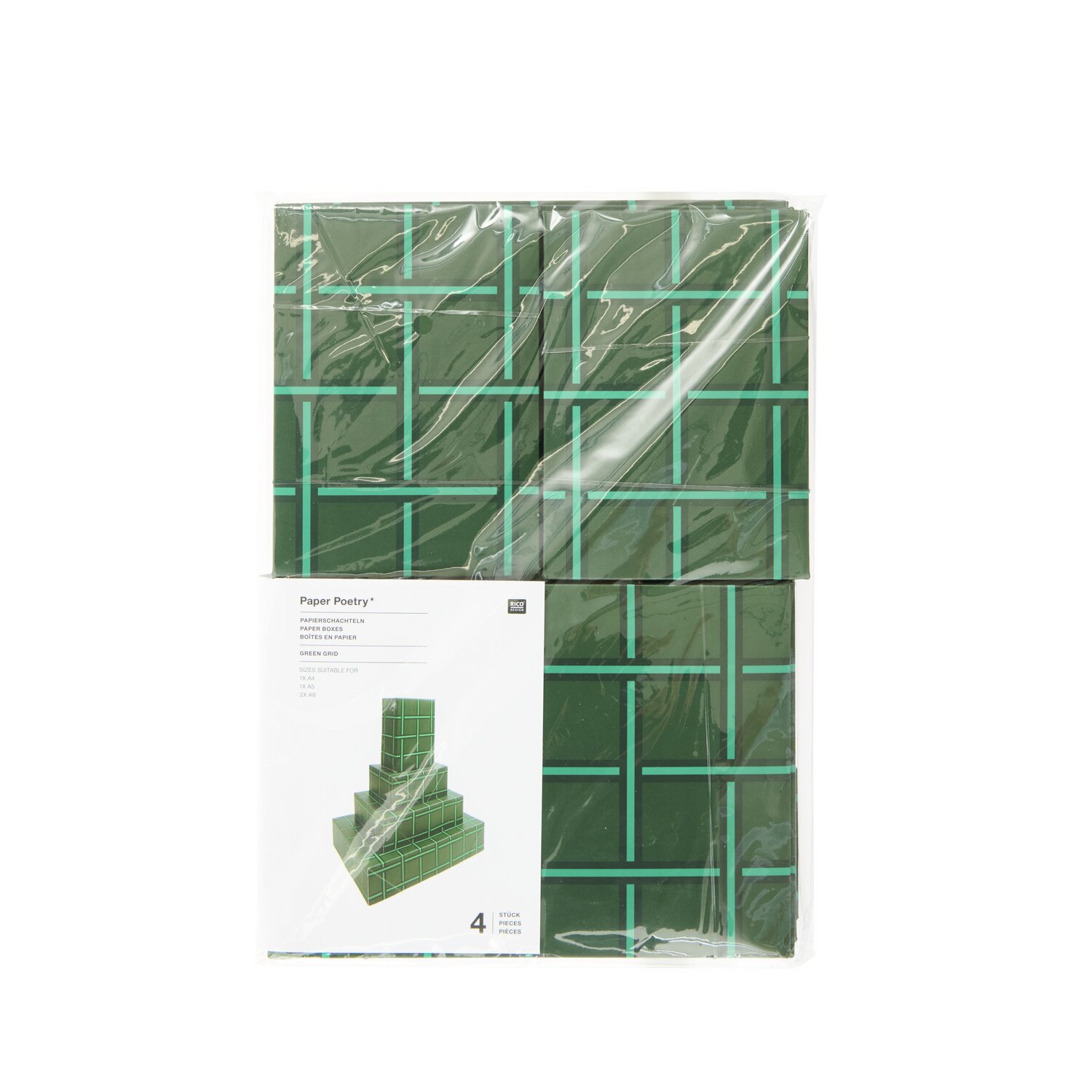 Paper Poetry Papierschachtel Set Raster 4-teilig Farbe Grün von Rico Design