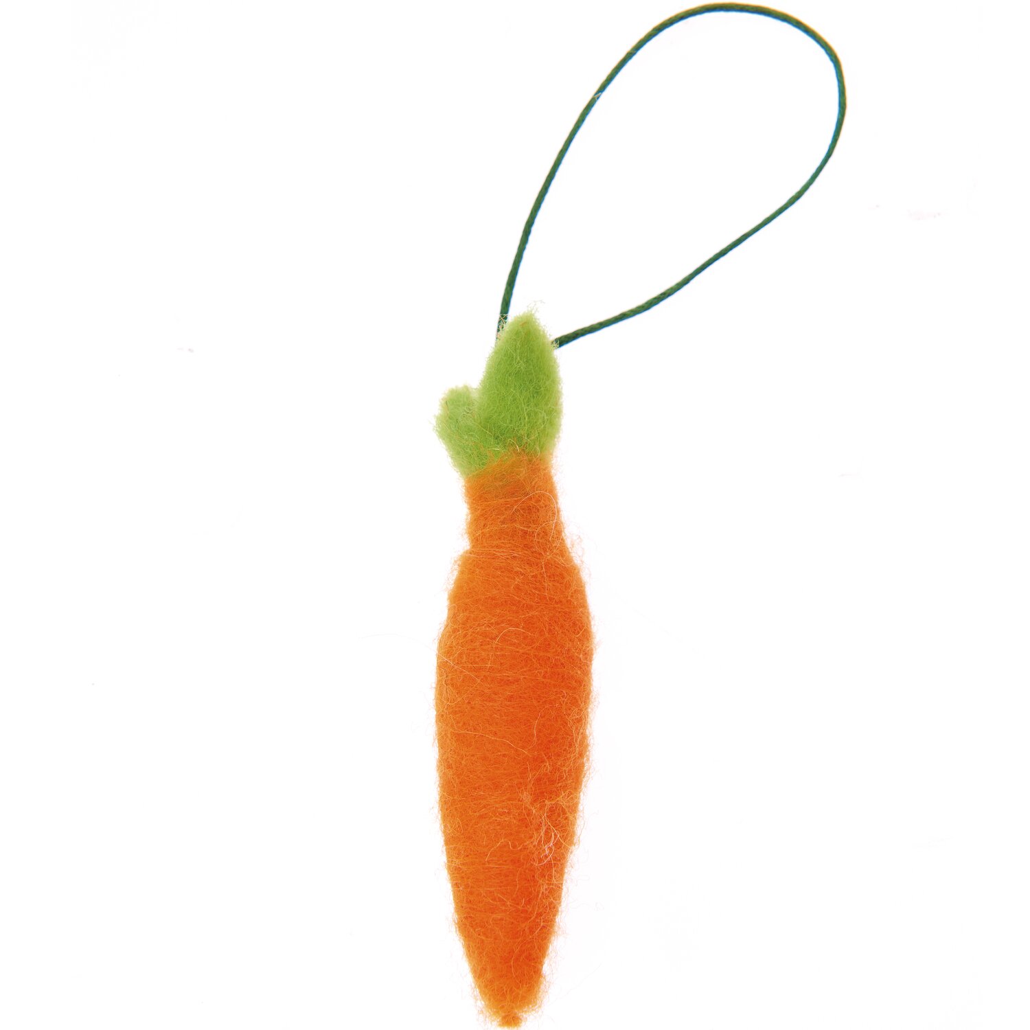 Filzhänger Möhre 9x2cm von Rico Design: Orange-grüner Filzanhänger in Karottenform mit Schlaufe.