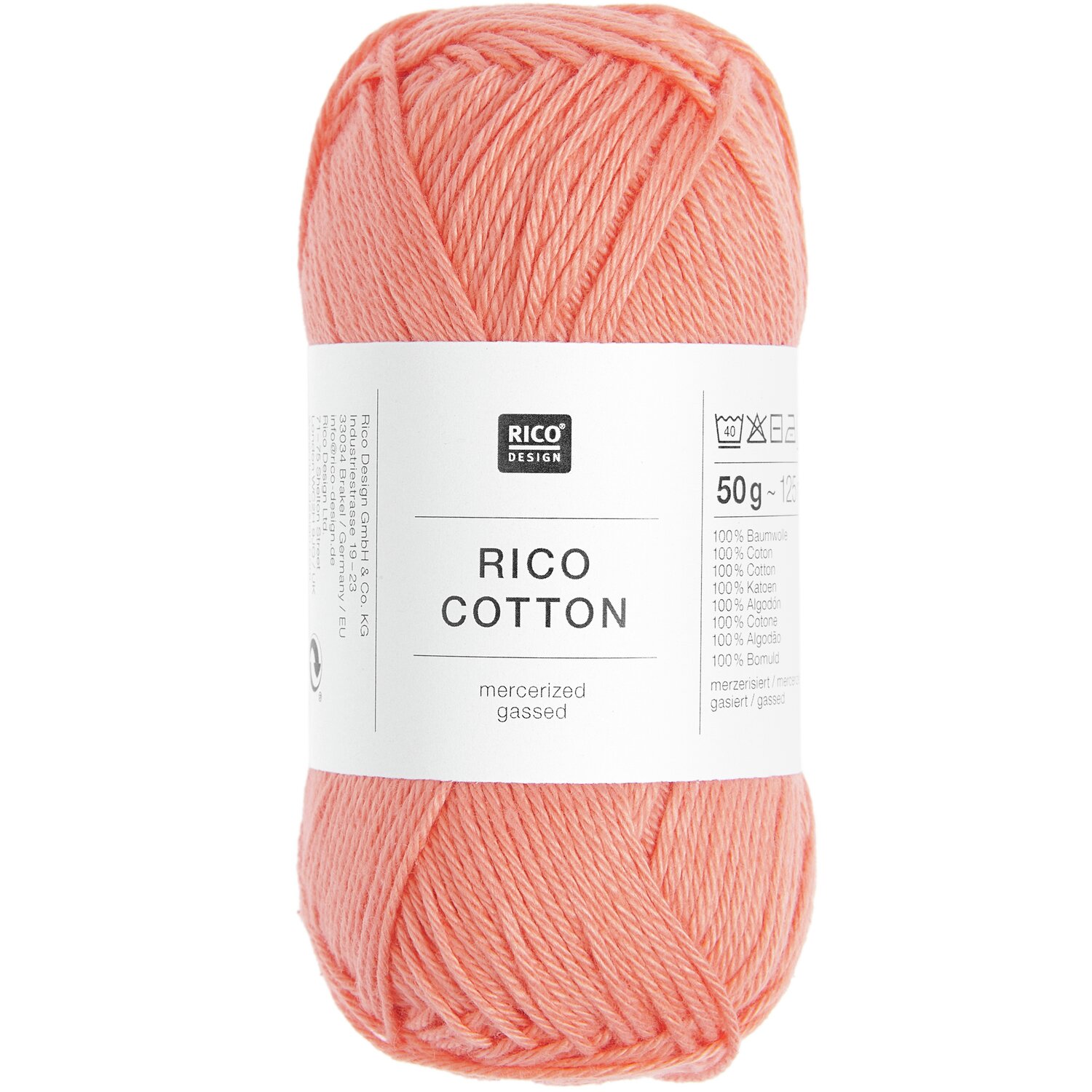 Rico Cotton, mercerisierte Baumwolle in Flamingo, 50g Knäuel, 125m Lauflänge, ideal zum Stricken.