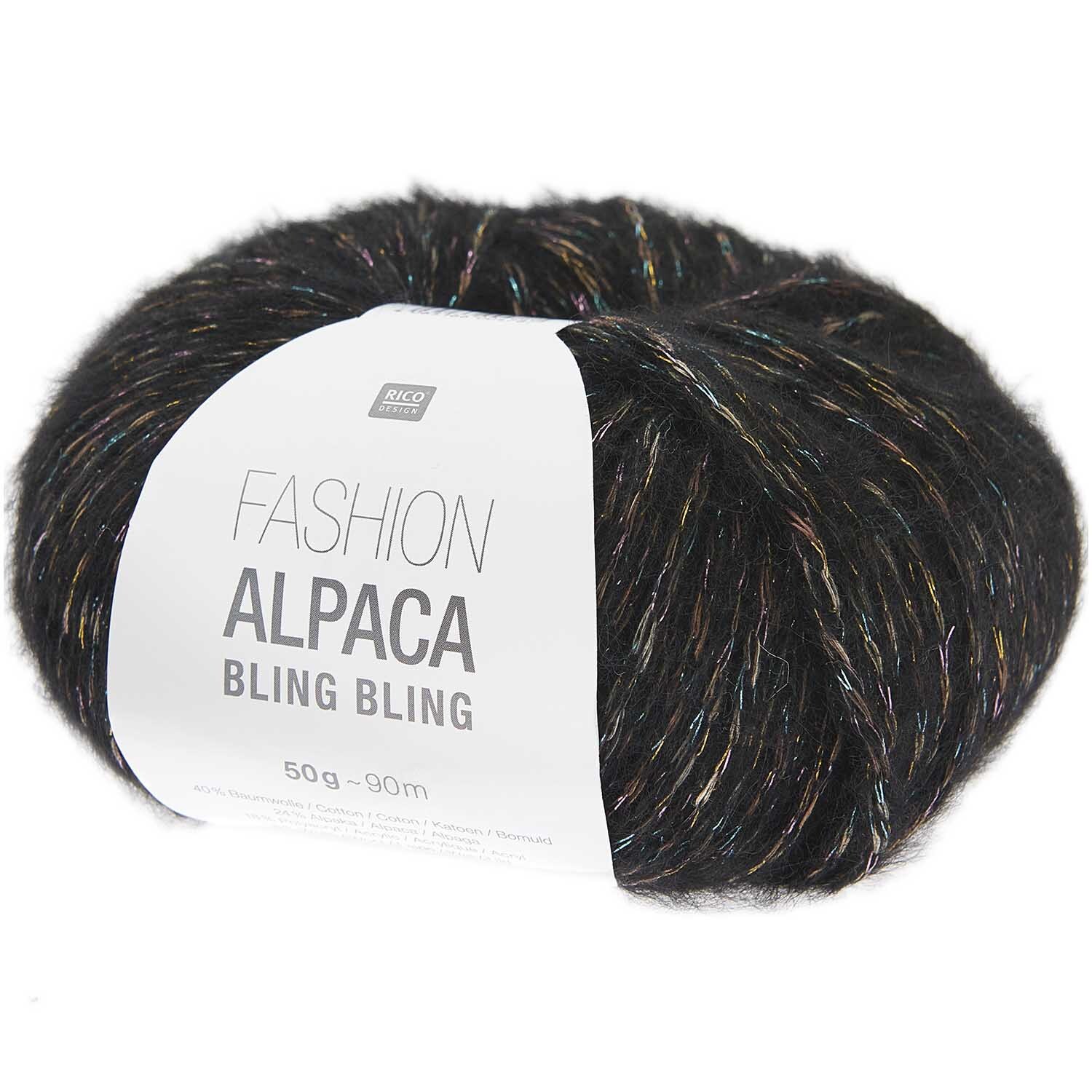 Fashion Alpaca BLING BLING: Weiches, schwarzes Garn von Rico Design, ideal für kreative Strickprojekte.