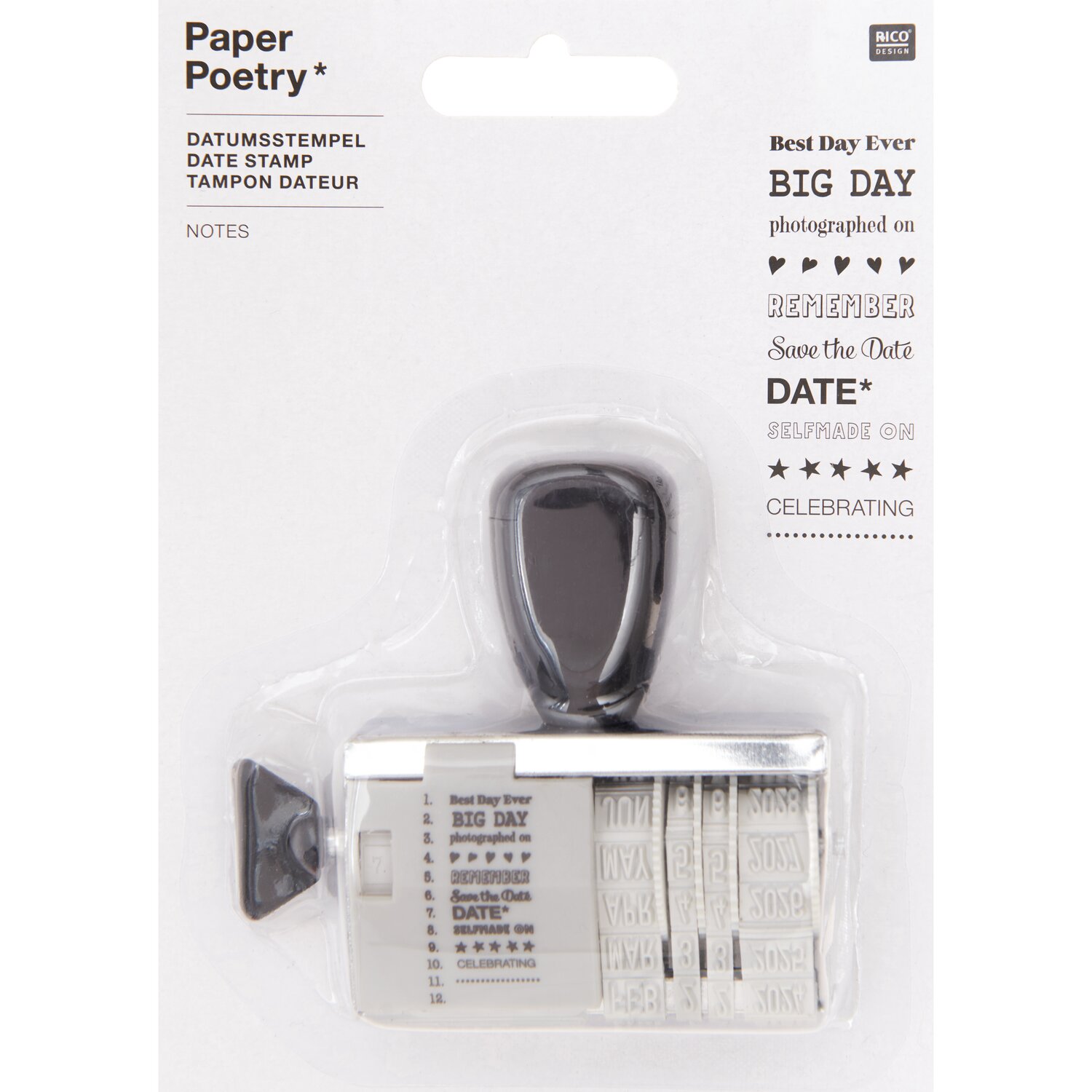 Paper Poetry Datumsstempel Notes 8x8cm von Rico Design