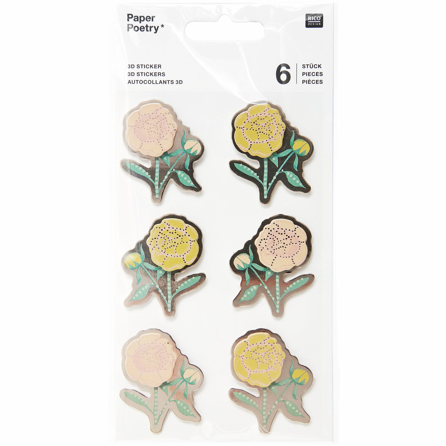 Paper Poetry 3D-Sticker Pfingstrosen 6-teilig von Rico Design