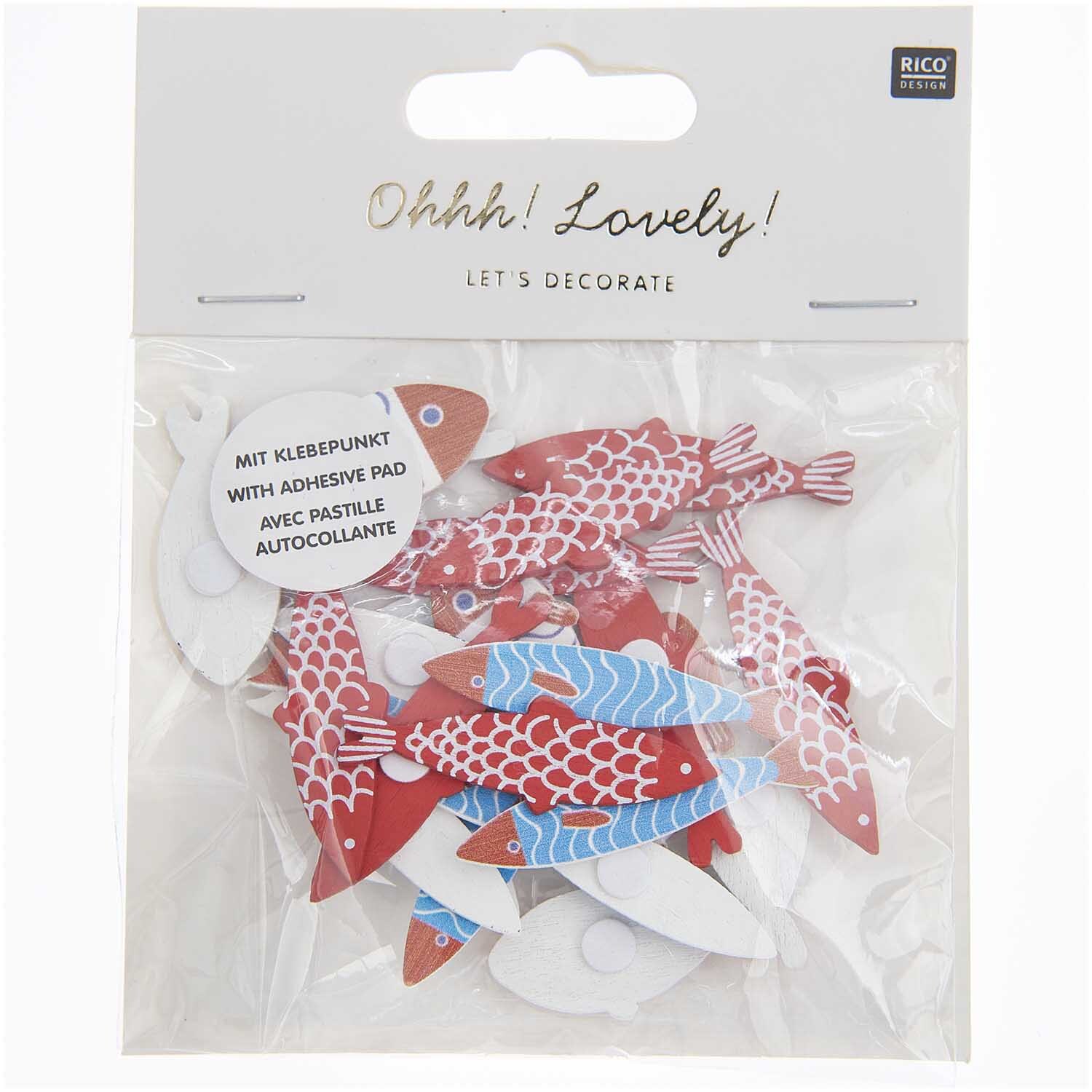 Holzsticker Fisch Mix rot-blau 24 Stück Holzsticker Fisch Mix rot-blau 24 Stück