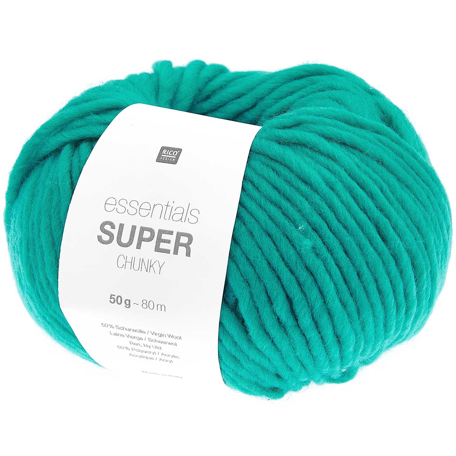 Essentials Super Chunky 50g 80m Farbe Türkis von Rico Design Essentials Super Chunky Wolle in Türkis von Rico Design, 50g Knäuel, ideal für warme Strickprojekte.