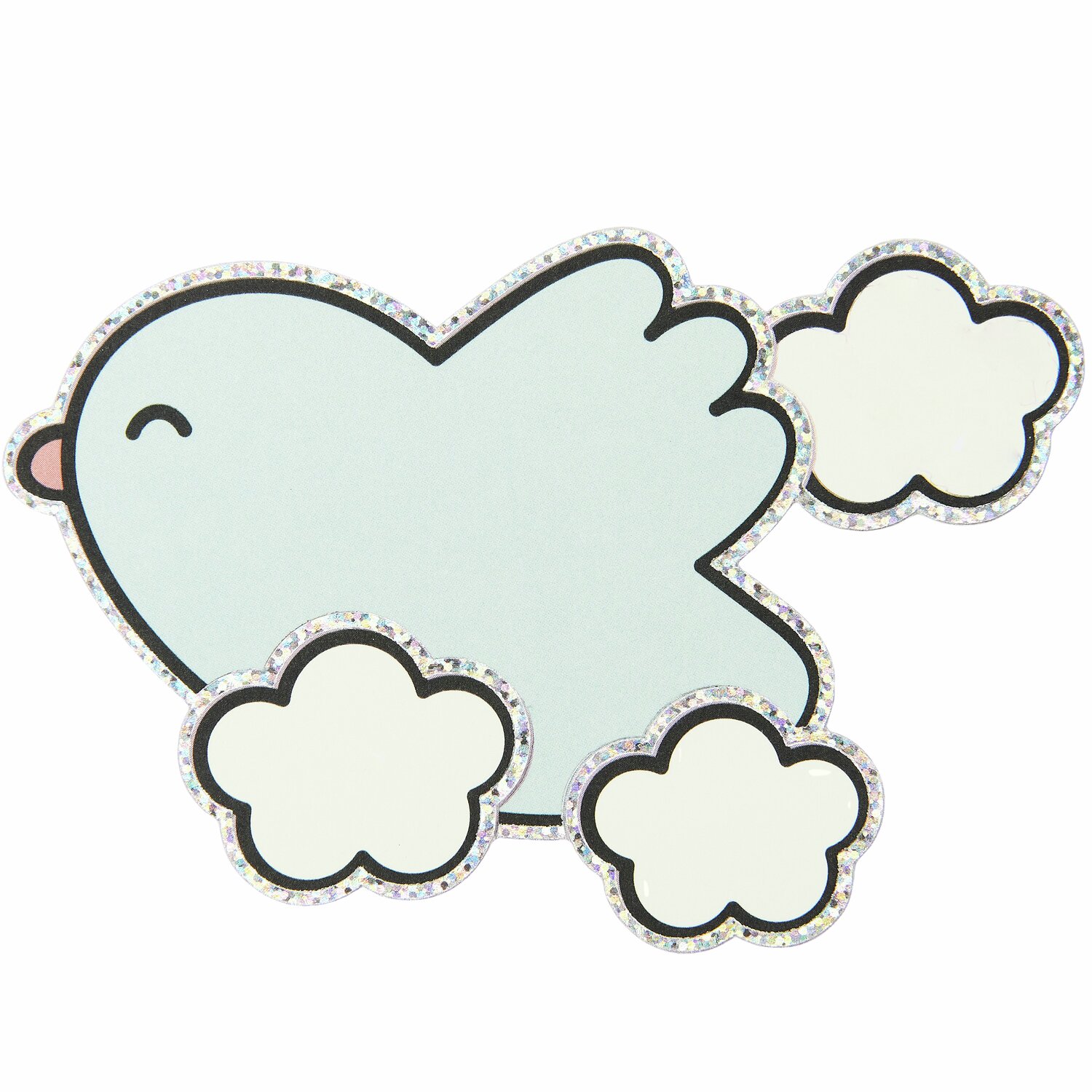 Paper Poetry Clip-Ons Chingu Sky: Hellblauer Vogel mit Wolken, umrandet von glitzerndem Silber.