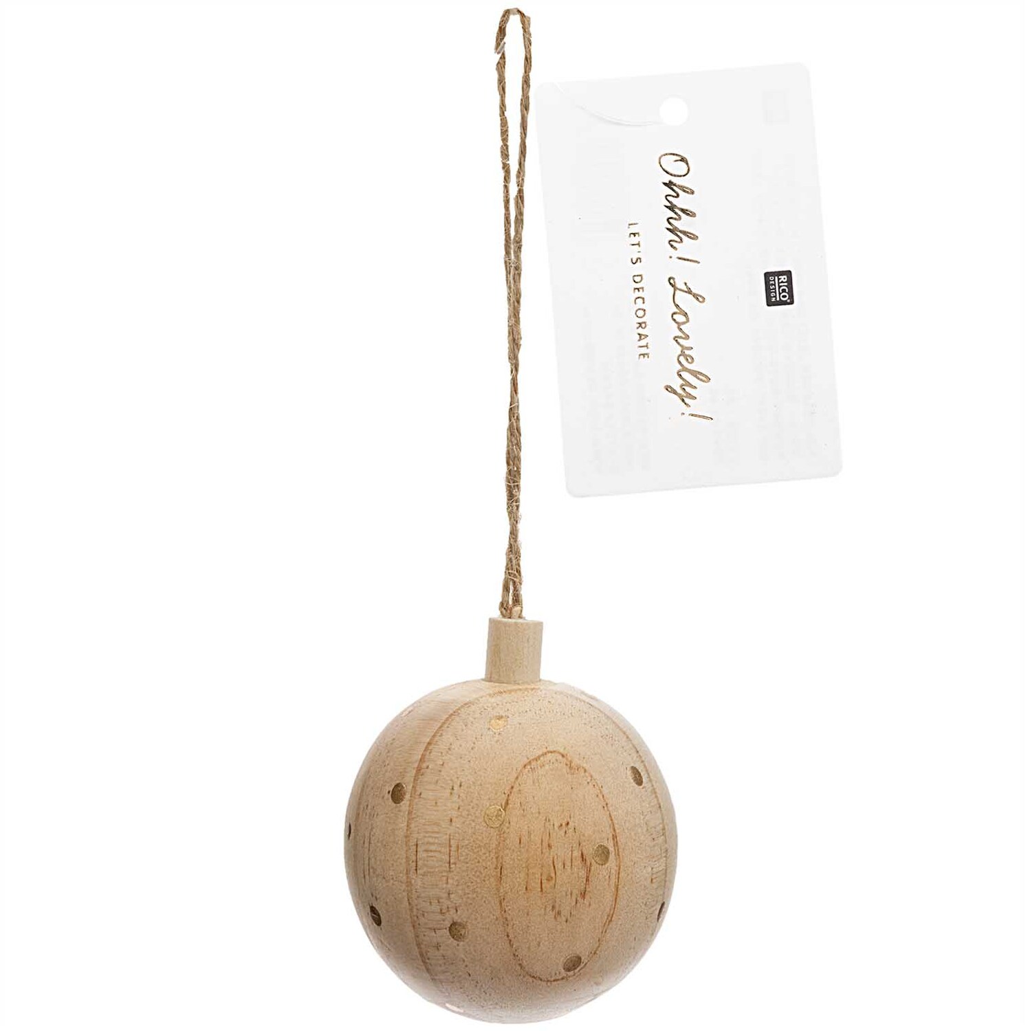 Baumschmuck Holzkugel natur-gold gepunktet Ø6cm von Rico Design