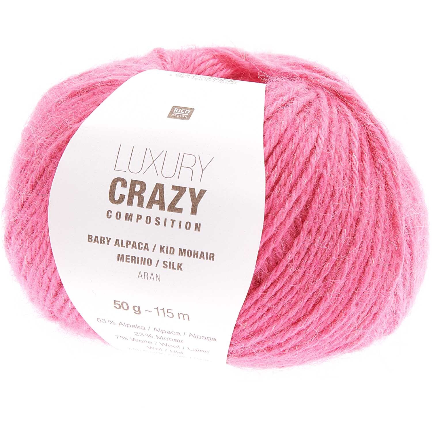 Luxury Crazy Composition aran: Weiches Garn in Rosa von Rico Design, ideal für Strickprojekte.