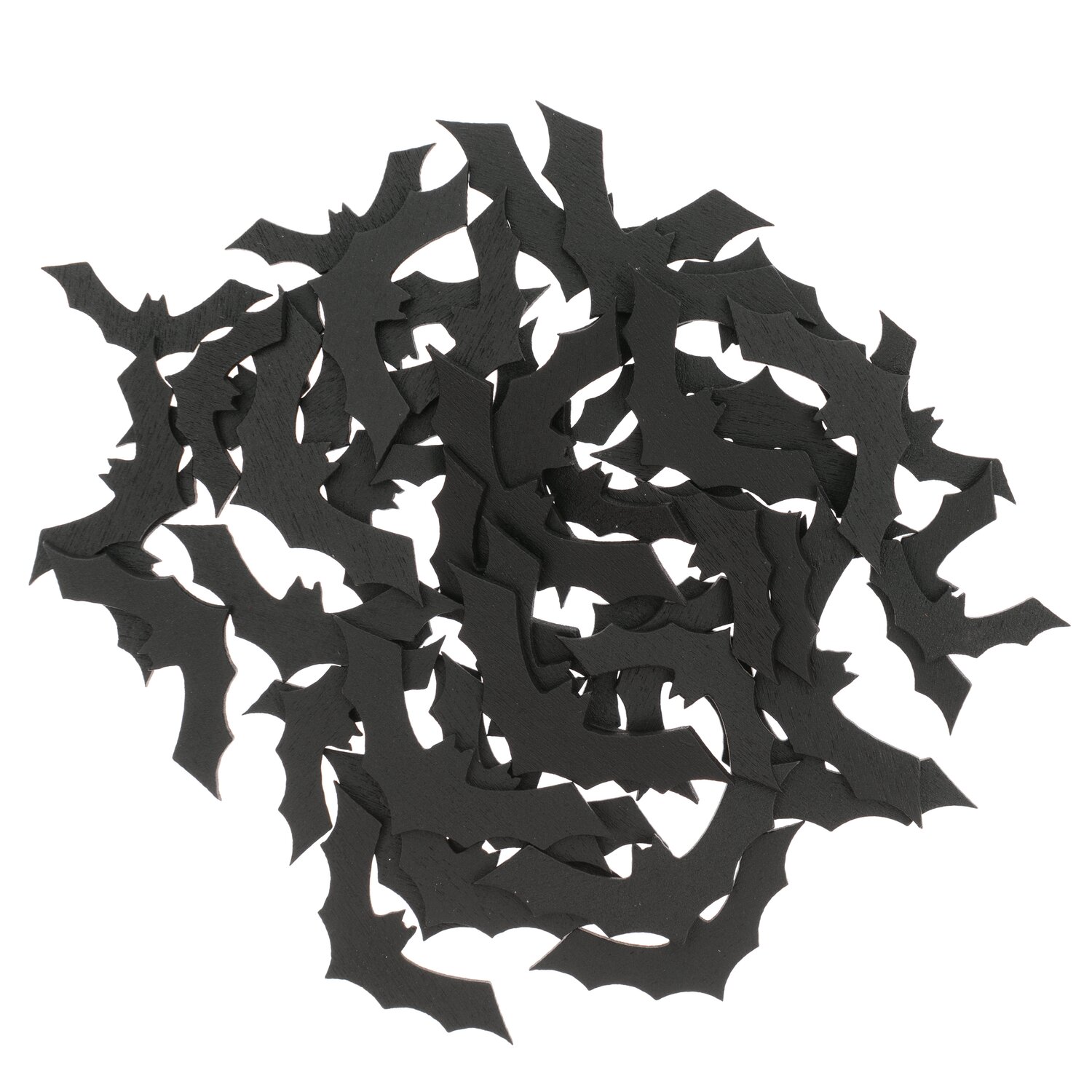 Holzstreu Fledermaus Mix schwarz 48 Stück: Schwarze Fledermaus-Dekorationen von Rico Design für kreative Projekte.