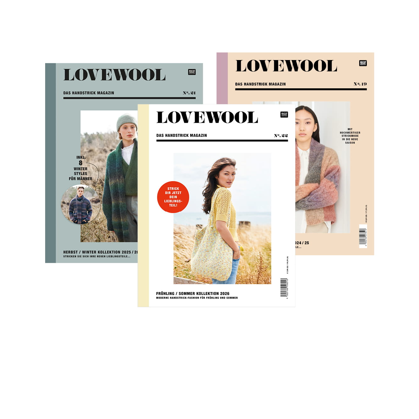 Verschiedene Ausgaben des Handstrick Magazins Lovewool