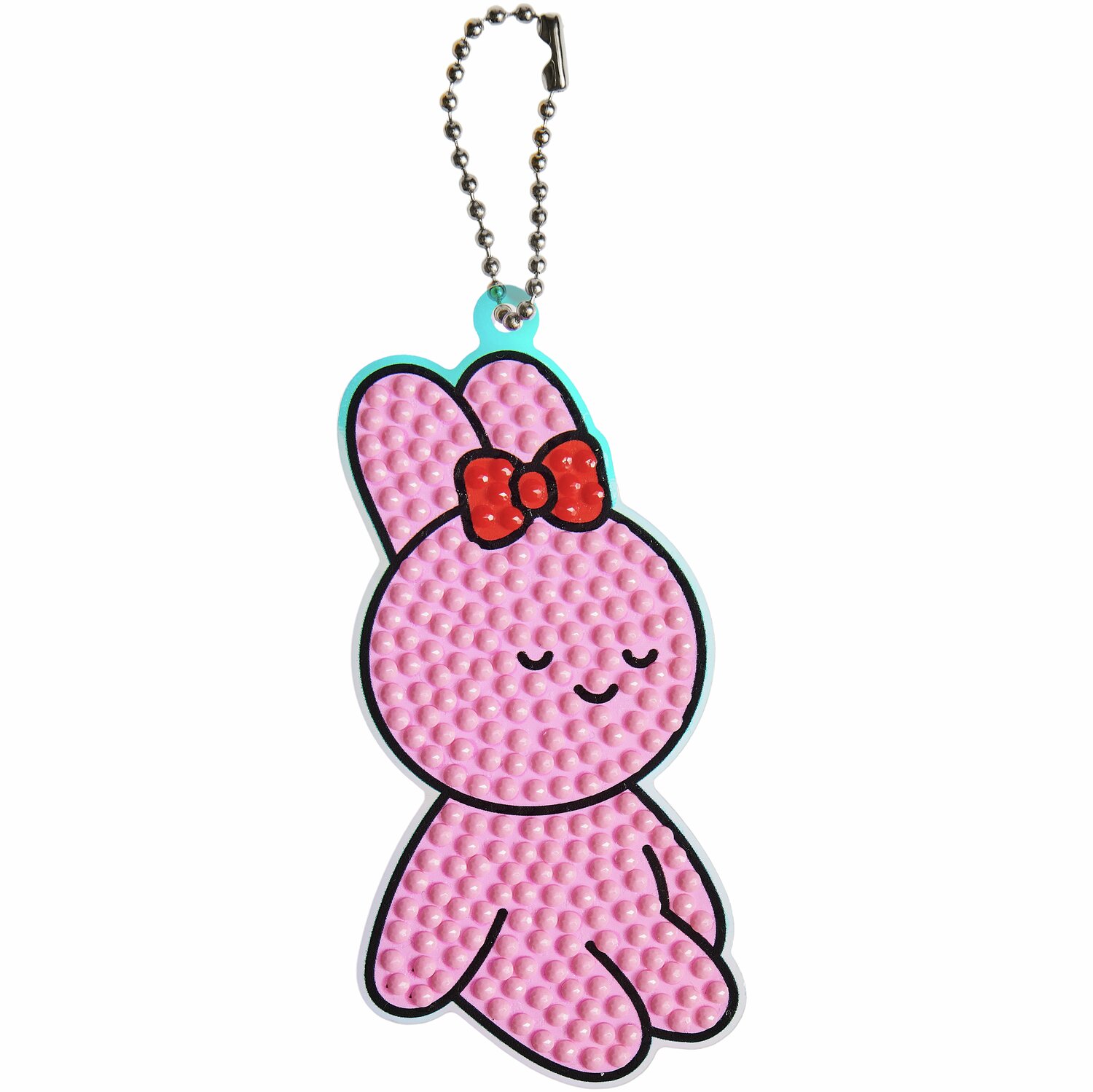 Diamond Painting Aufhänger Tiere: Rosa Hase mit roter Schleife, 29-teilig, von Rico Design.