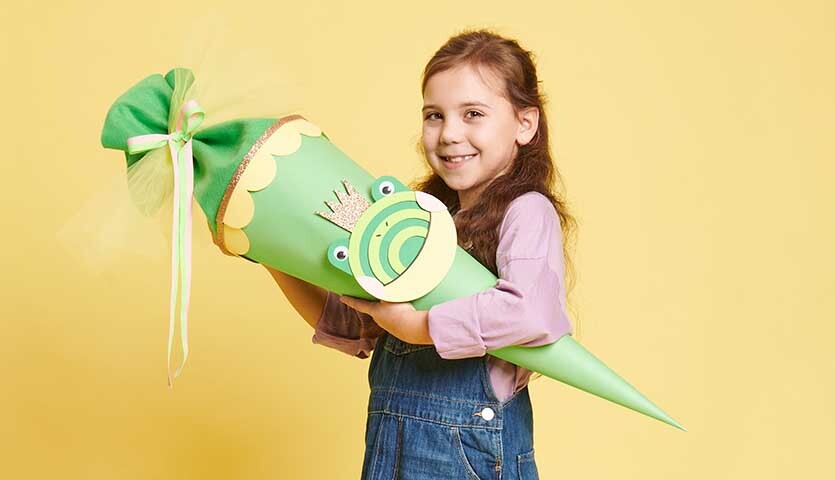 Bastelanleitung Schultüte Frosch