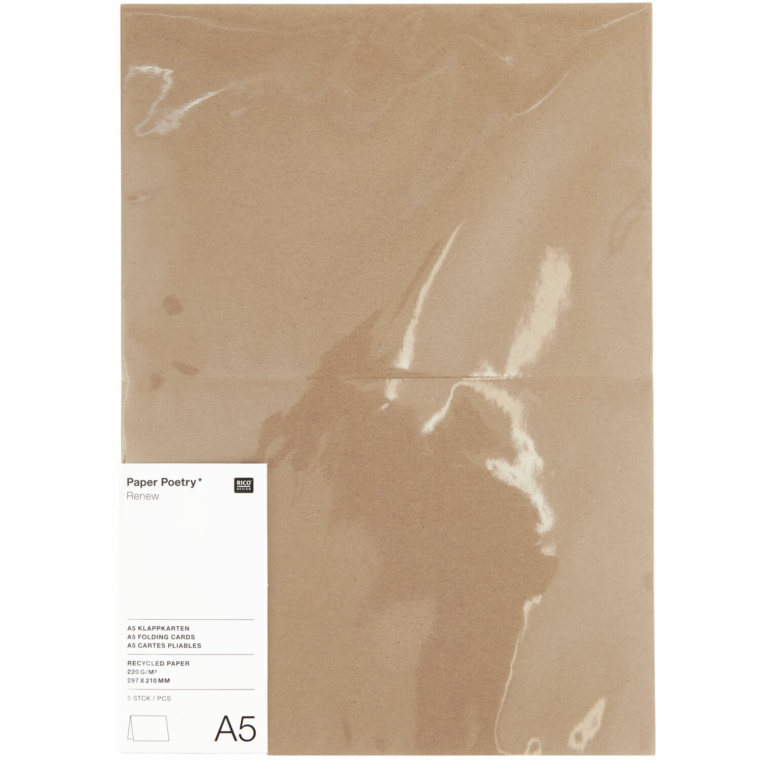 Paper Poetry Renew Karten A5 aus Kraftpapier, 5 Stück. Ideal für kreative Projekte.