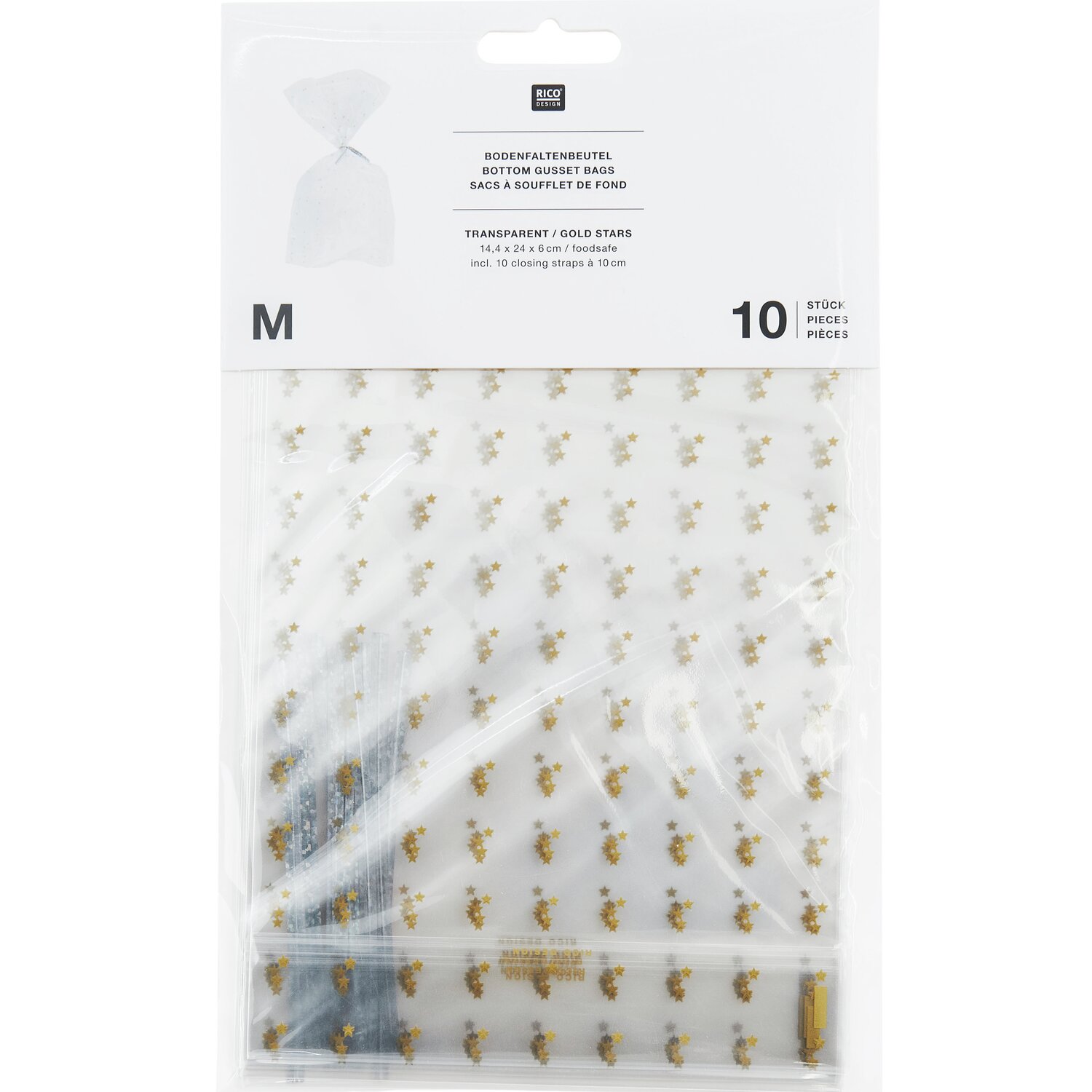 Kekstüten Goldene Sterne 10 Stück Größe 144x240mm von Rico Design