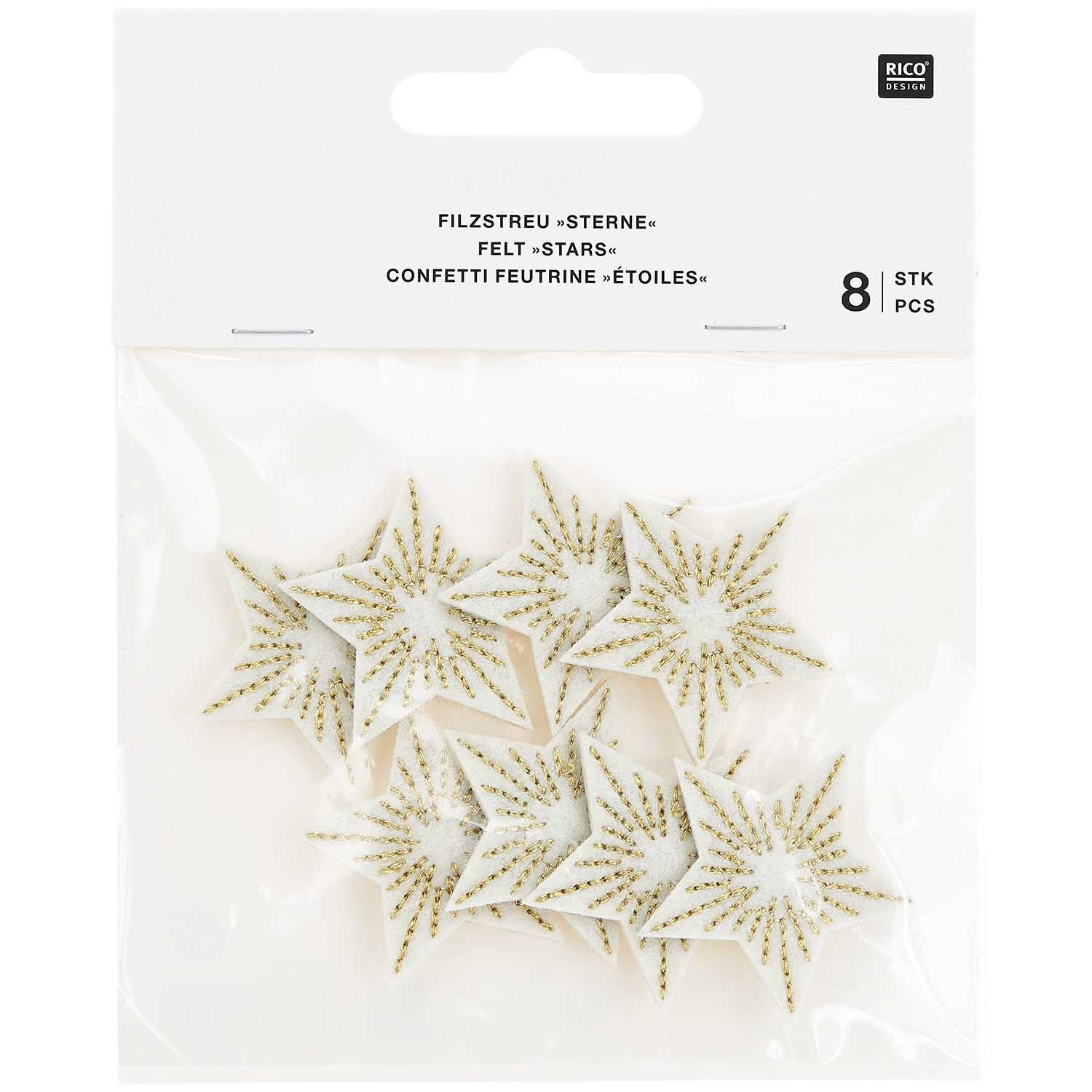 Filzstreu Sterne bestickt 3,5x3,3cm 8 Stück Filzstreu Sterne bestickt 3,5x3,3cm 8 Stück