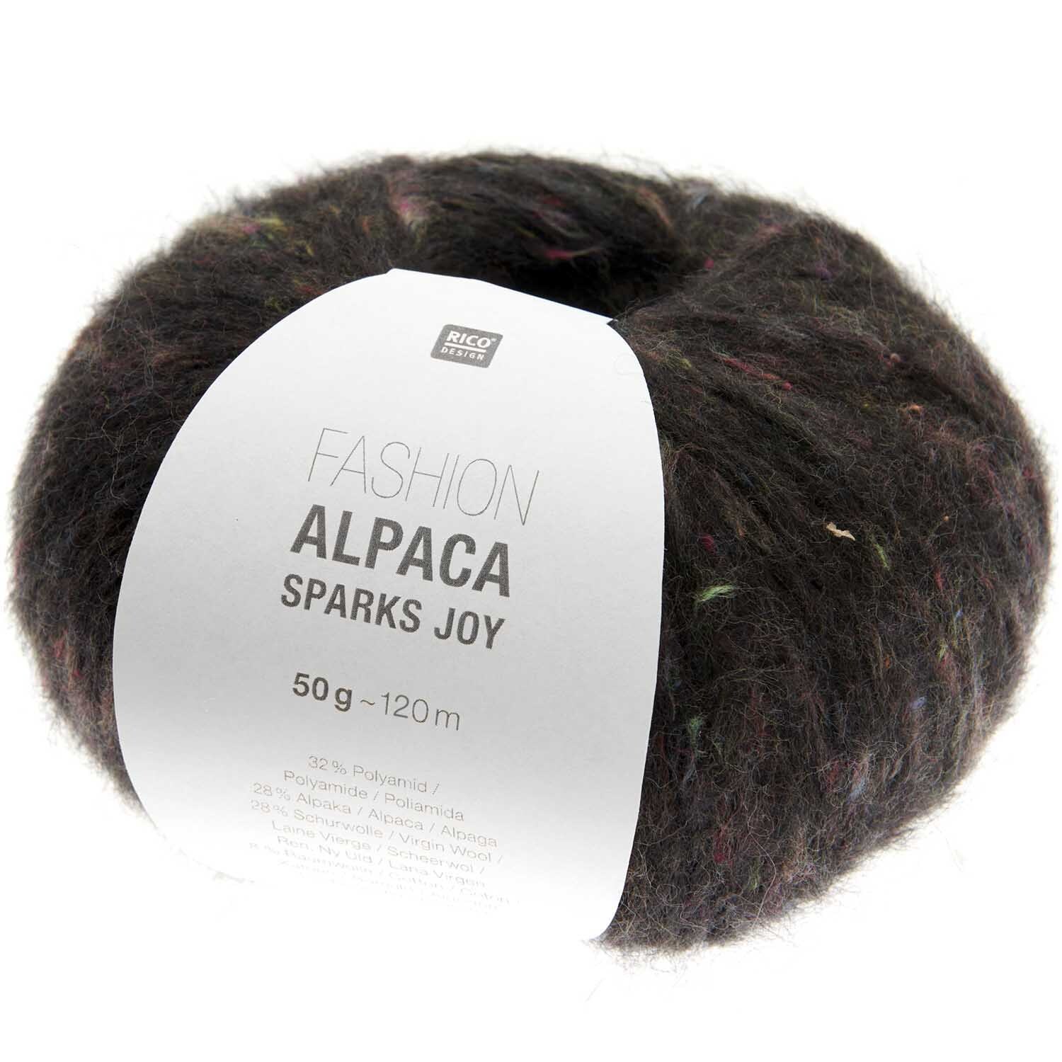 Fashion Alpaca Sparks Joy 50g 120m Farbe Schwarz von Rico Design Fashion Alpaca Sparks Joy Strickset Pullover Modell 19, weiches Garnknäuel von Rico Design in Schwarz.
